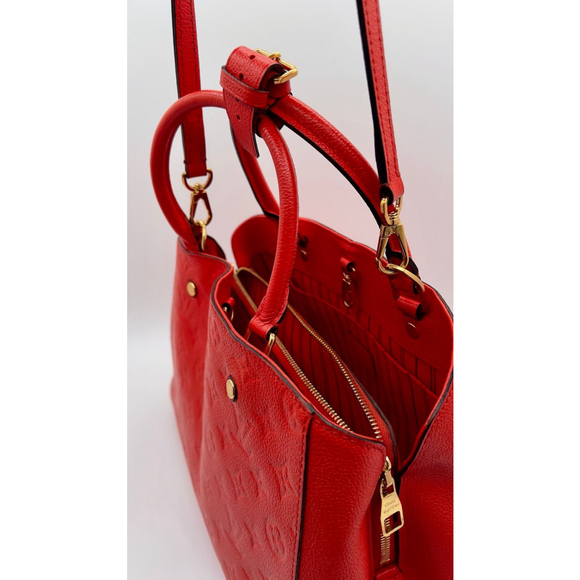 Louis Vuitton Red Montaigne Monogram MM Leather Tote Bag - Picture 8 of 12